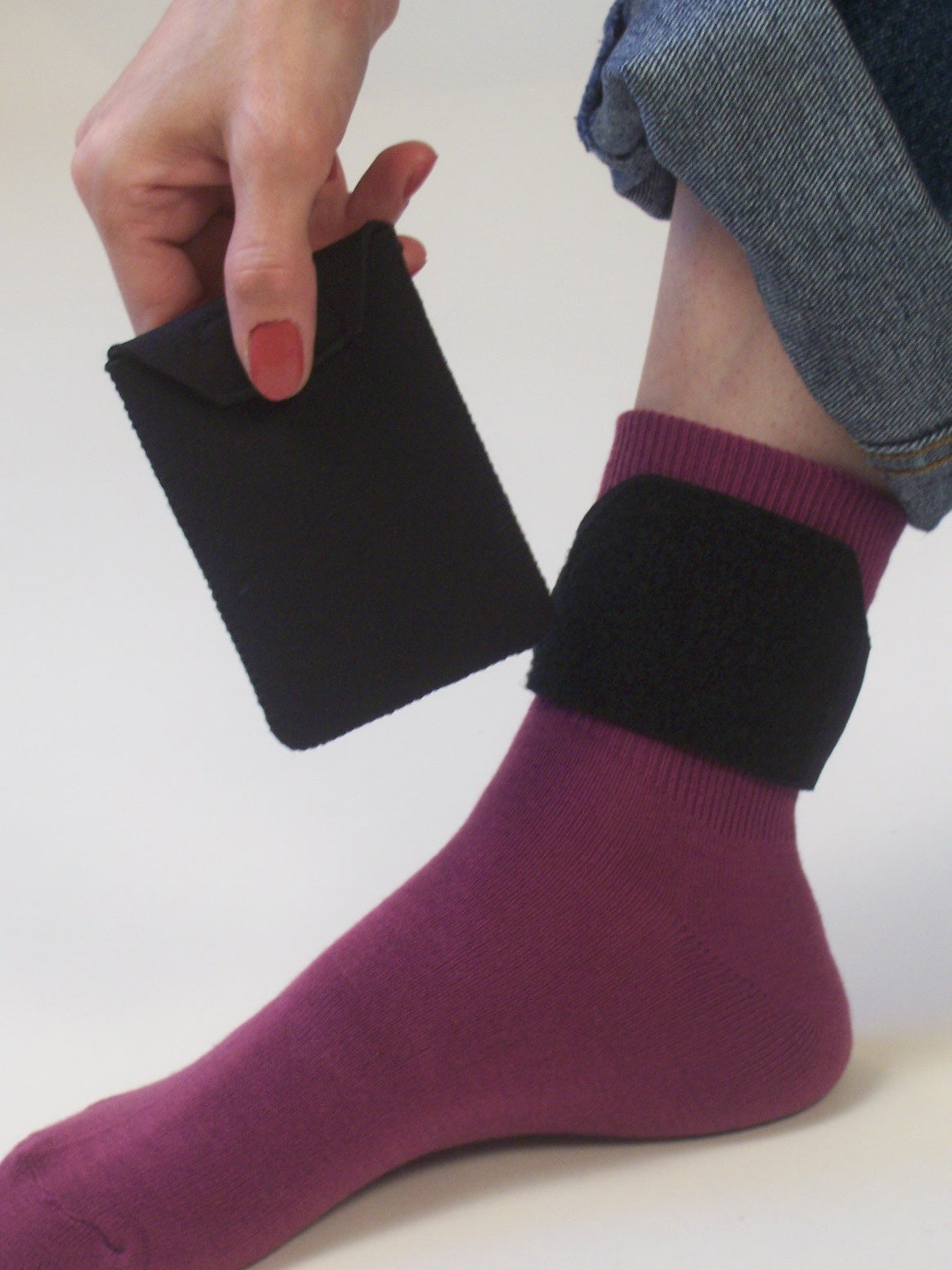 Detachable pockets mean PortaPocket makes life easier! Here on ankle