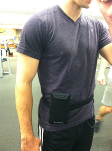 waist mounted pocket fits smartphones at gym