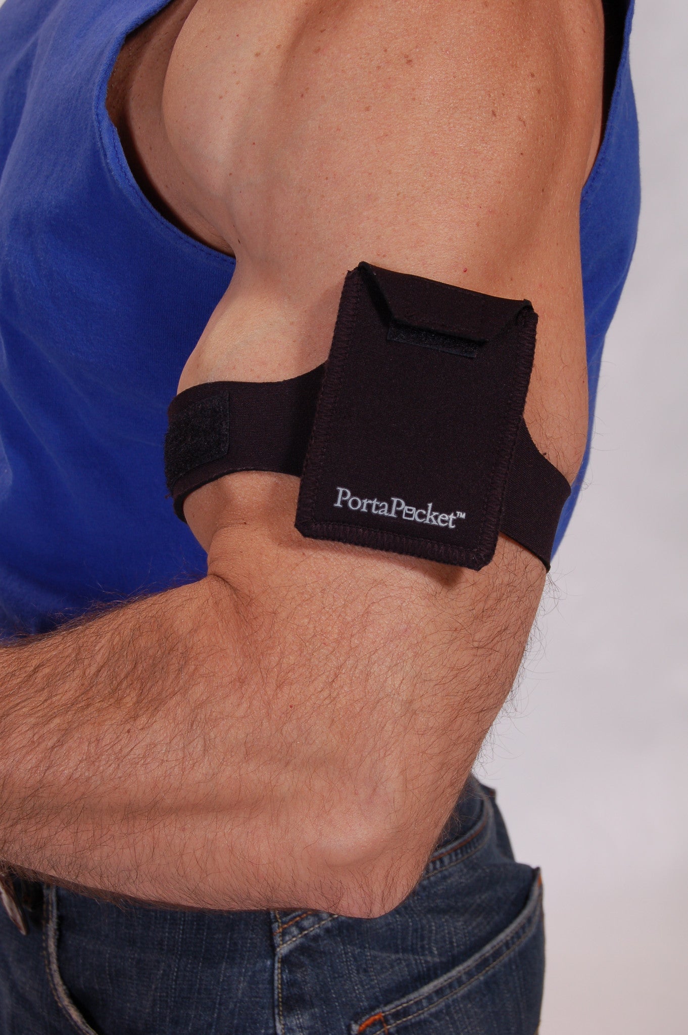 Small PortaPocket on arm works great at the gym for a gym pass 